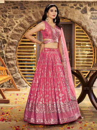 Peach Dola Silk Jacquard Embroidered Lehenga Choli Clothsvilla