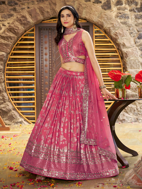 Peach Dola Silk Jacquard Embroidered Lehenga Choli Clothsvilla