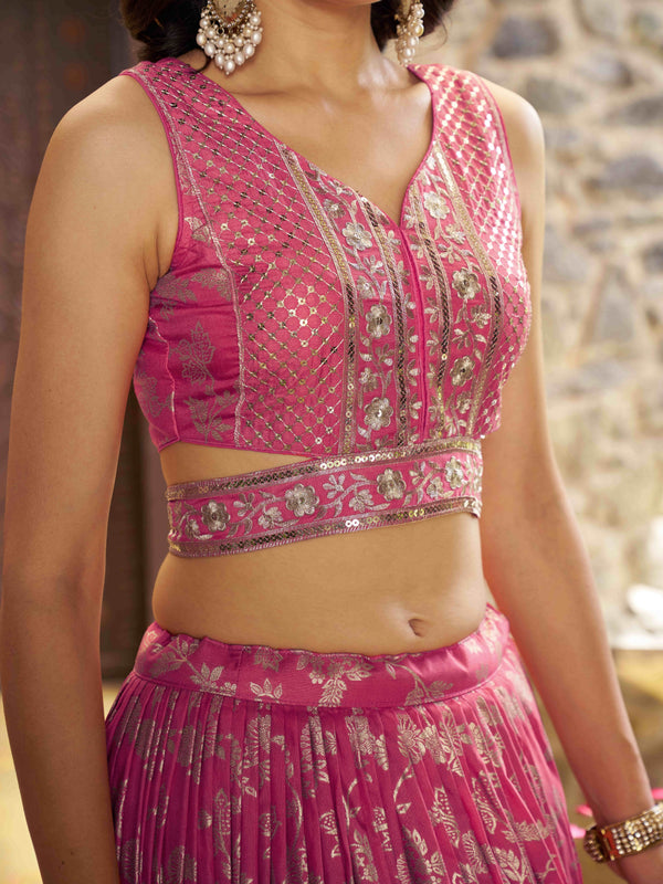 Peach Dola Silk Jacquard Embroidered Lehenga Choli Clothsvilla