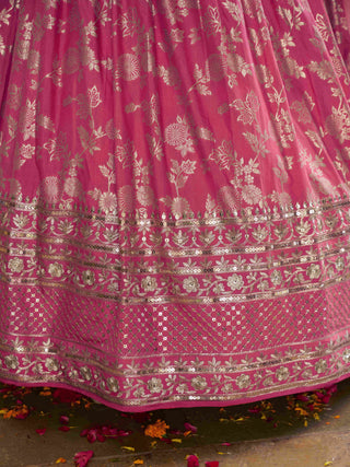 Peach Dola Silk Jacquard Embroidered Lehenga Choli Clothsvilla