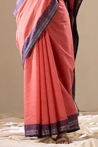 Peach Elegant Banarasi Silk Blend Saree with Zari Woven Border ClothsVilla