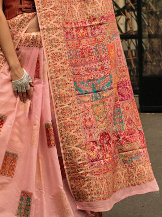 Peach Elegant Banarasi Silk Blend Woven Saree with Unstitched Blouse Piece ClothsVilla