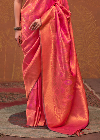 Peach Elegant Blended Silk Banarasi Saree with Blouse Piece – Timeless Traditional Charm ClothsVilla