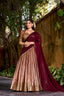 Peach Elegant Dupion Silk Stitched Lehenga with Zari Weaving Work, Unstitched Blouse & Zari Shimmer Dupatta ClothsVilla