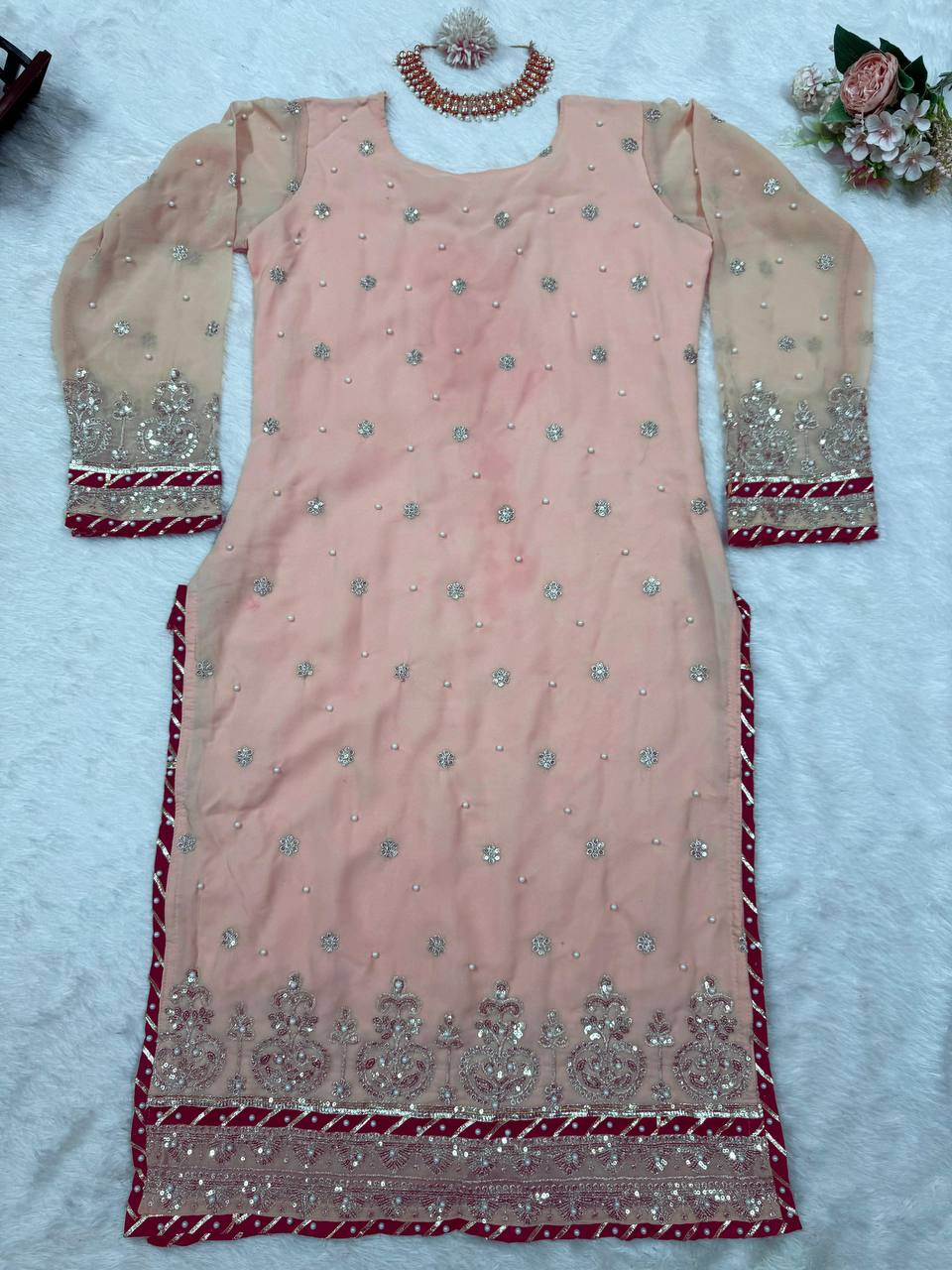 Peach Elegant Embroidered Sharara Set ClothsVilla