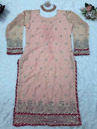 Peach Elegant Embroidered Sharara Set ClothsVilla