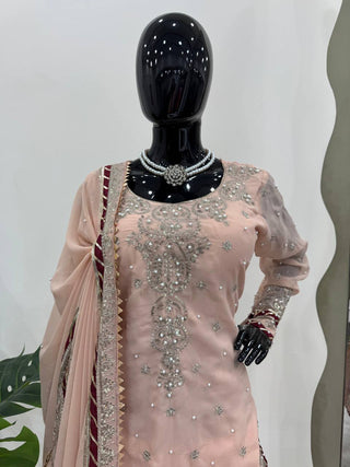 Peach Elegant Embroidered Sharara Set ClothsVilla