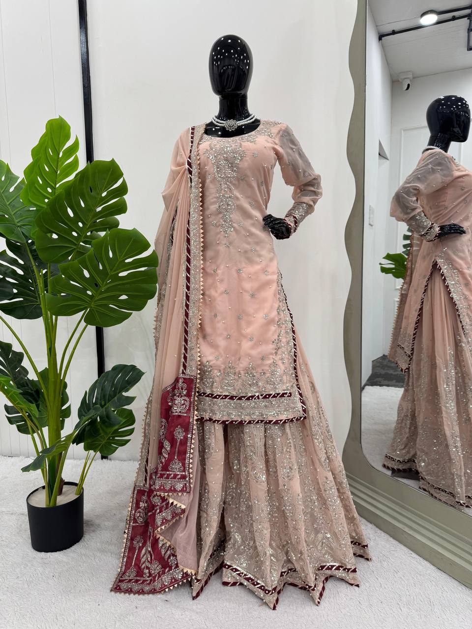 Peach Elegant Embroidered Sharara Set ClothsVilla