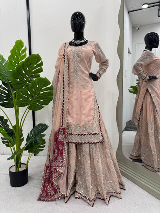 Peach Elegant Embroidered Sharara Set ClothsVilla
