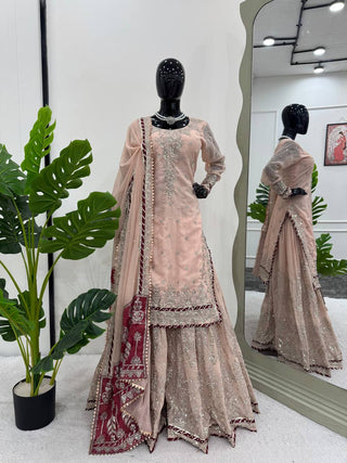 Peach Elegant Embroidered Sharara Set ClothsVilla