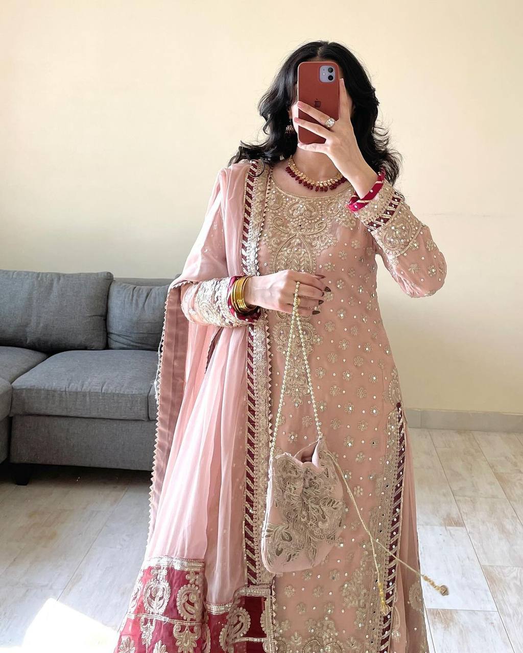 Peach Elegant Embroidered Sharara Set ClothsVilla