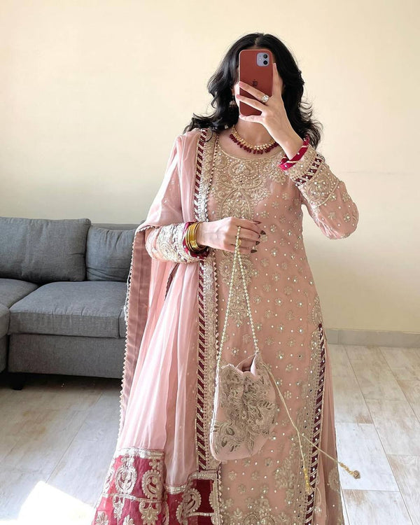 Peach Elegant Embroidered Sharara Set ClothsVilla