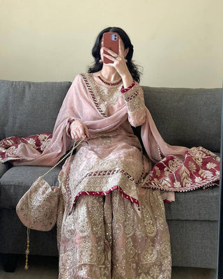 Peach Elegant Embroidered Sharara Set ClothsVilla