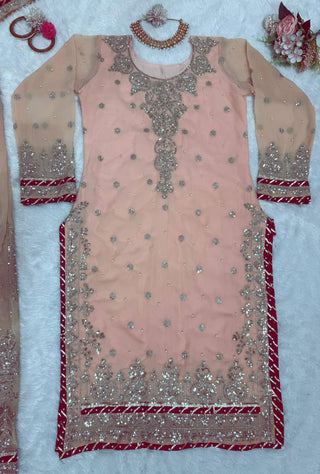 Peach Elegant Embroidered Sharara Set ClothsVilla