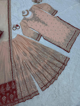 Peach Elegant Embroidered Sharara Set ClothsVilla