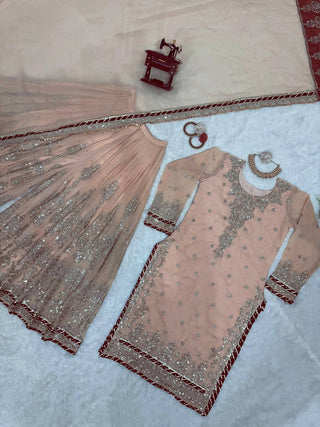 Peach Elegant Embroidered Sharara Set ClothsVilla