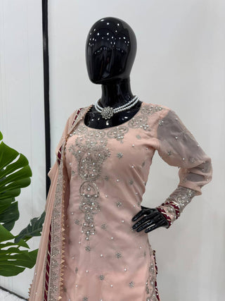 Peach Elegant Embroidered Sharara Set ClothsVilla