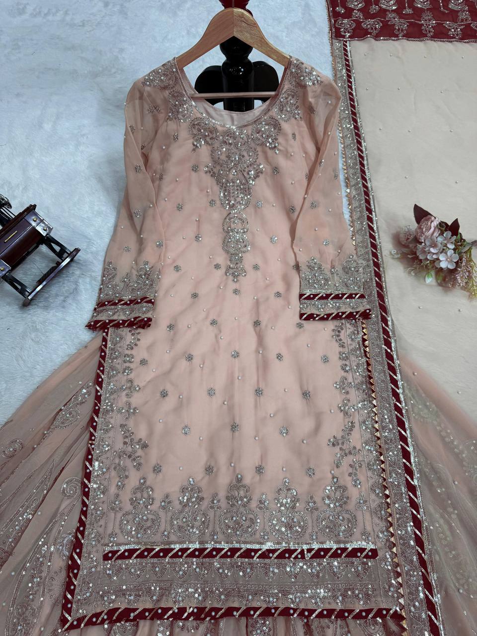 Peach Elegant Embroidered Sharara Set ClothsVilla