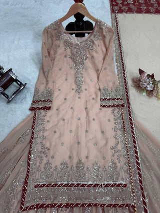 Peach Elegant Embroidered Sharara Set ClothsVilla
