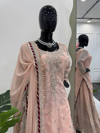 Peach Elegant Embroidered Sharara Set ClothsVilla