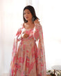 Load image into Gallery viewer, Peach Elegant Laheriya Print Multi-Floral Anarkali Set – Pure Fox Georgette | Wedding &amp; Festive Wear