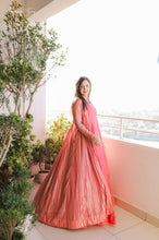 Load image into Gallery viewer, Peach Elegant Party Wear Gown &amp; Long Koti Set with Embroidery and Sequins Clothsvilla