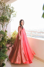 Load image into Gallery viewer, Peach Elegant Party Wear Gown &amp; Long Koti Set with Embroidery and Sequins Clothsvilla