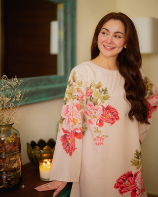 Peach Elegant Pure Natural Crepe Digital Print Co-Ord Set Top & Plazzo – Fully Stitched ClothsVilla