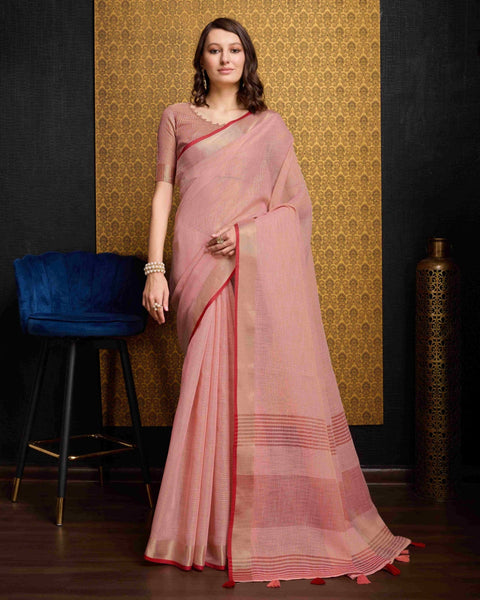 Peach Elegant Solid Saree with Zari Border – Timeless Grace ClothsVilla Main image