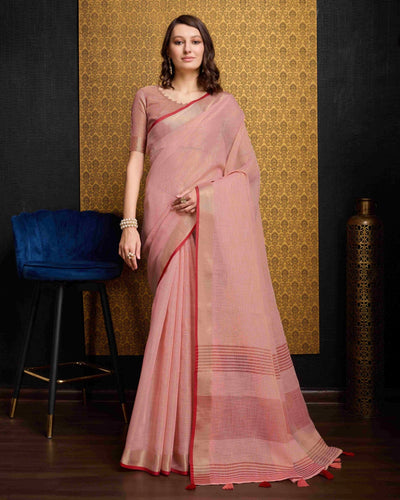Peach Elegant Solid Saree with Zari Border – Timeless Grace ClothsVilla