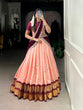 Load image into Gallery viewer, Peach Elegant Zari Chex Lehenga Set – Perfect Blend of Tradition &amp; Trend
