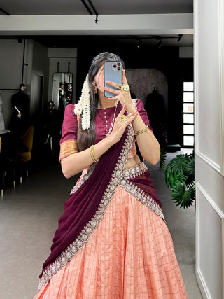 Peach Elegant Zari Chex Lehenga Set – Perfect Blend of Tradition & Trend
