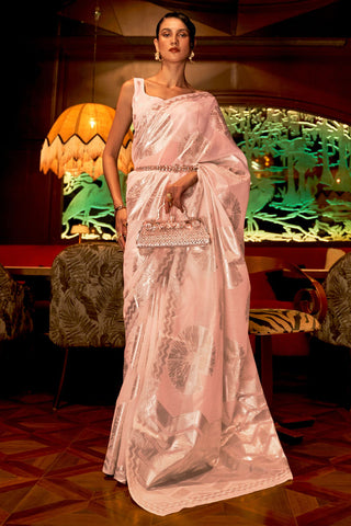 Peach Elora Fashion Banarasi Silk Unstitched Saree with Designer Border ClothsVilla