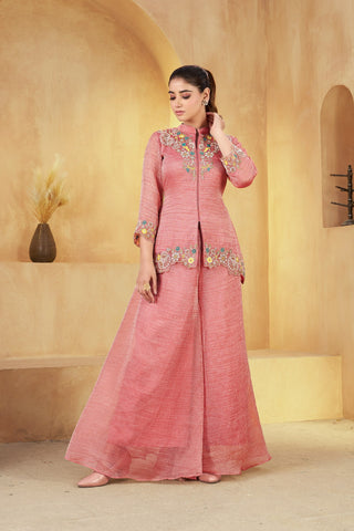 Peach Embroidered Khatali Work Co-Ord Set ClothsVilla