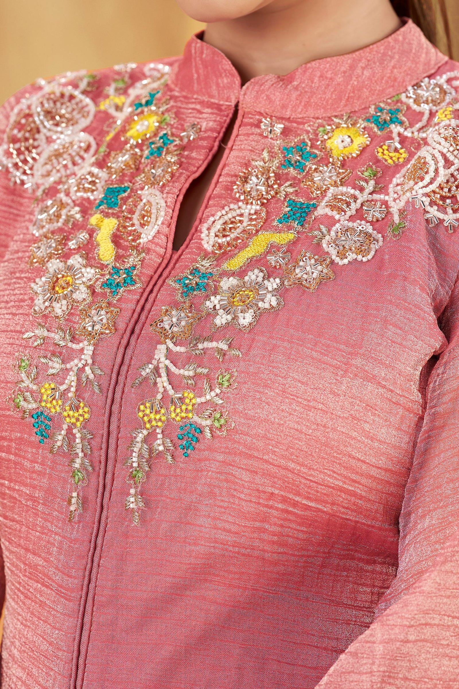 Peach Embroidered Khatali Work Co-Ord Set ClothsVilla