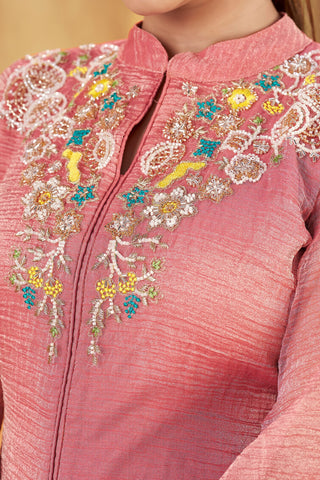 Peach Embroidered Khatali Work Co-Ord Set ClothsVilla