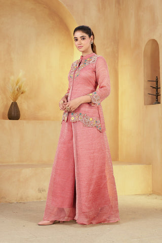 Peach Embroidered Khatali Work Co-Ord Set ClothsVilla