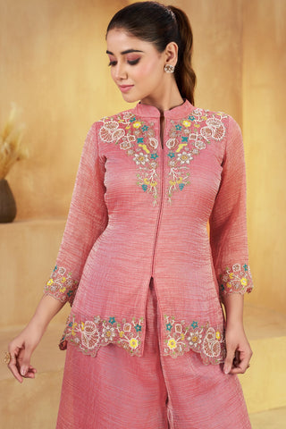 Peach Embroidered Khatali Work Co-Ord Set ClothsVilla