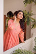 Load image into Gallery viewer, Peach Embroidered Kurti Pant Set ClothsVilla