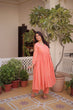 Load image into Gallery viewer, Peach Embroidered Kurti Pant Set ClothsVilla