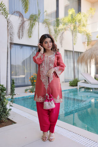 Peach Embroidered Top Pant with Batwa ClothsVilla