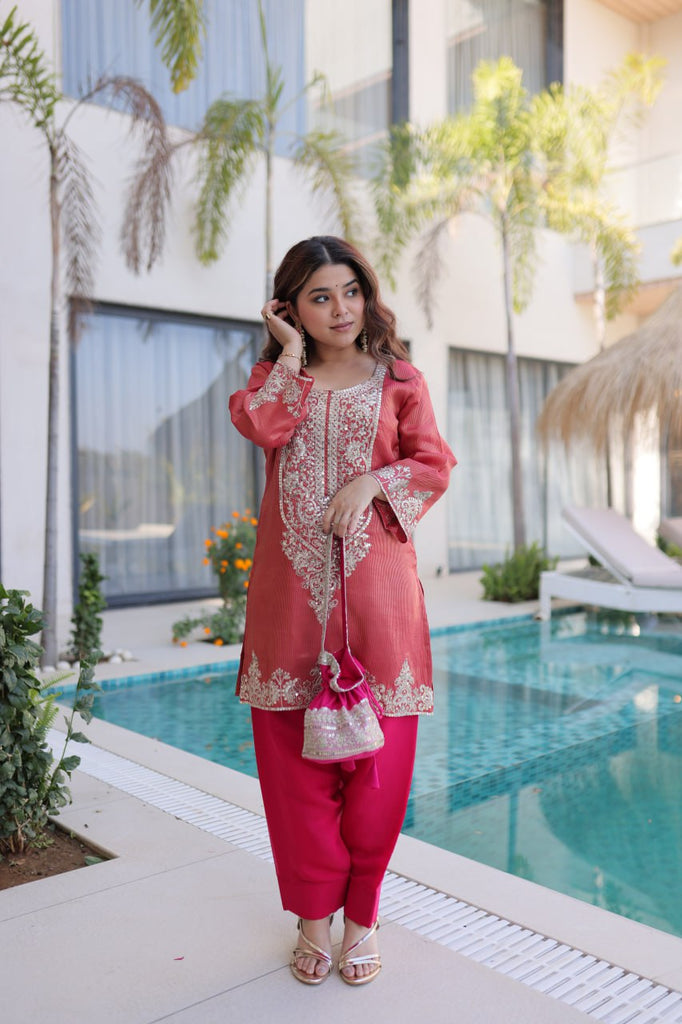 Peach Embroidered Top Pant with Batwa ClothsVilla