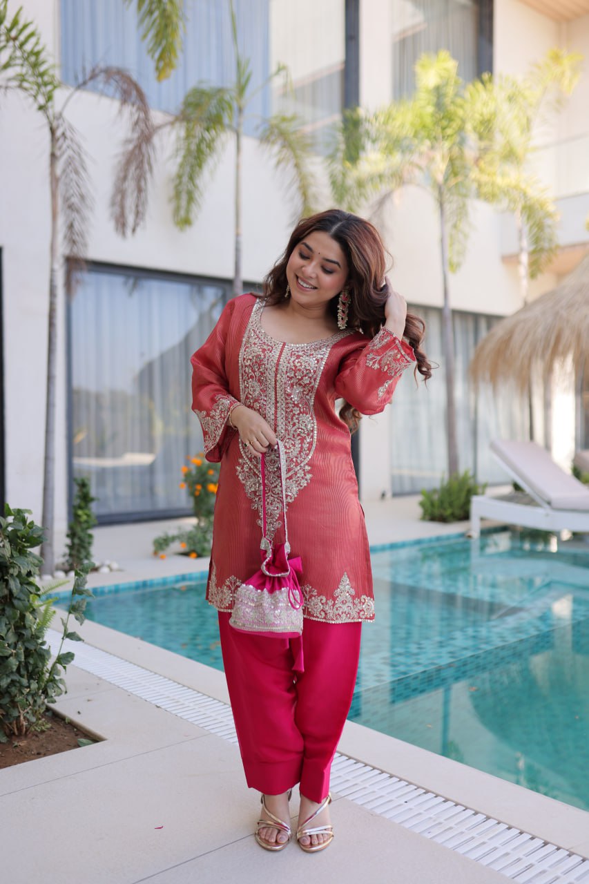 Peach Embroidered Top Pant with Batwa ClothsVilla