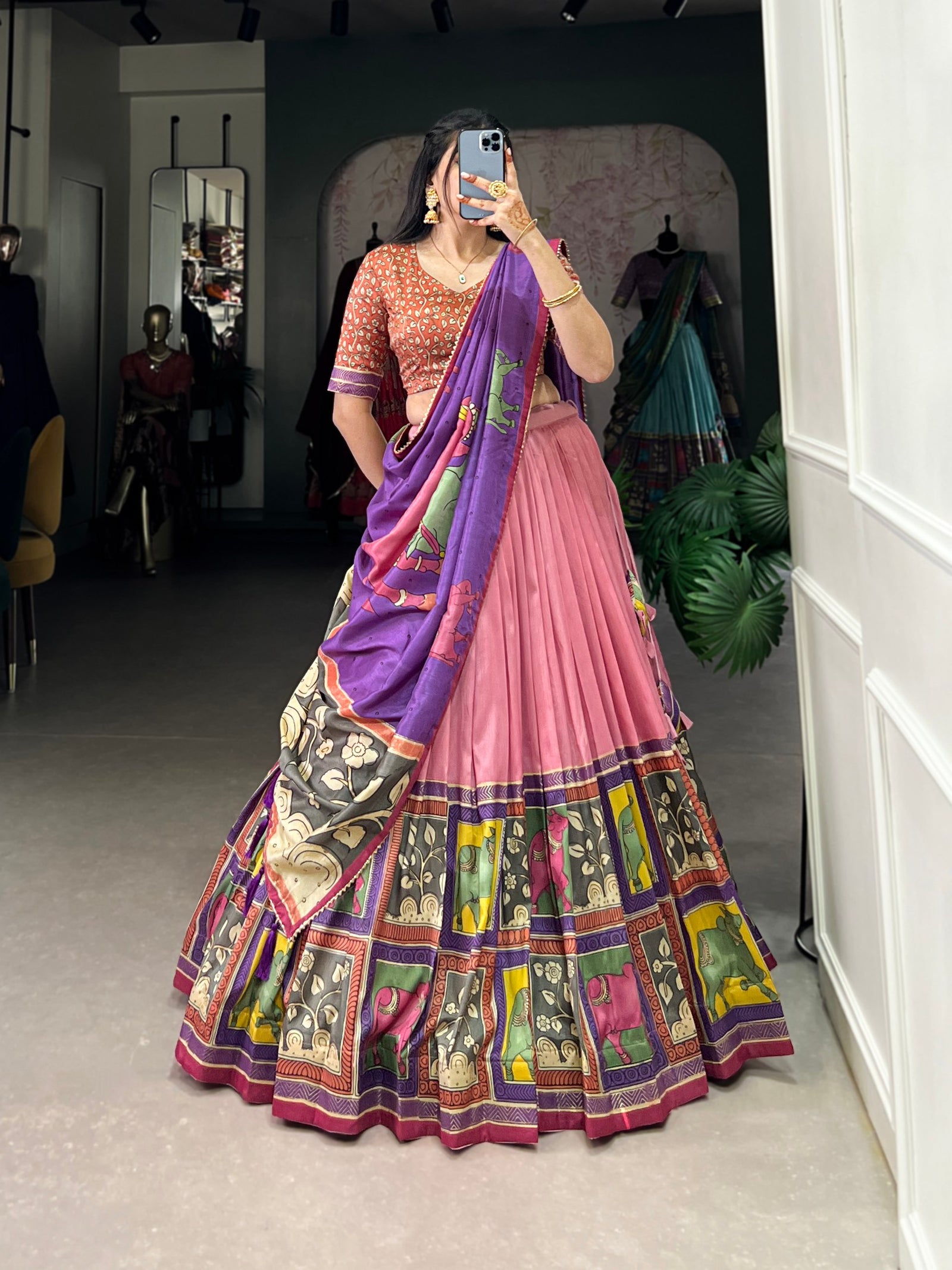 Peach Ethereal Elegance Kalamkari Tussar Silk Lehenga Set