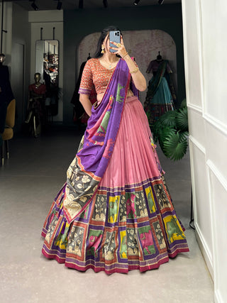 Peach Ethereal Elegance Kalamkari Tussar Silk Lehenga Set