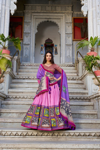 Peach Ethereal Elegance Kalamkari Tussar Silk Lehenga Set