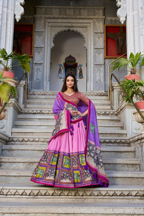 Peach Ethereal Elegance Kalamkari Tussar Silk Lehenga Set Main image