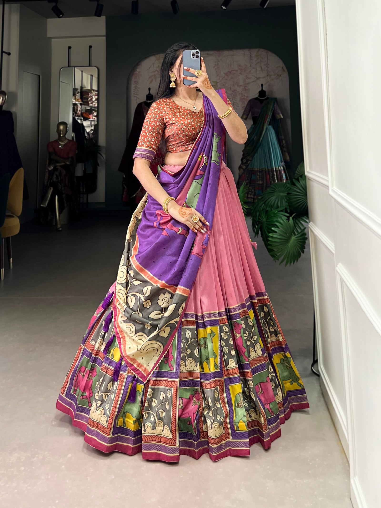 Peach Ethereal Elegance Kalamkari Tussar Silk Lehenga Set