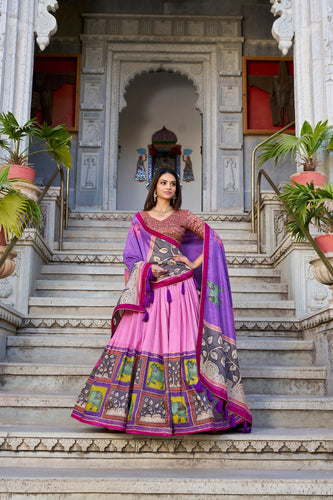 Peach Ethereal Elegance Kalamkari Tussar Silk Lehenga Set