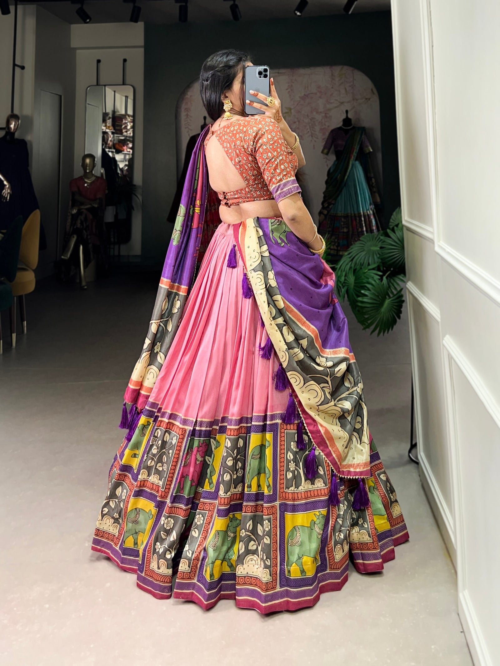 Peach Ethereal Elegance Kalamkari Tussar Silk Lehenga Set